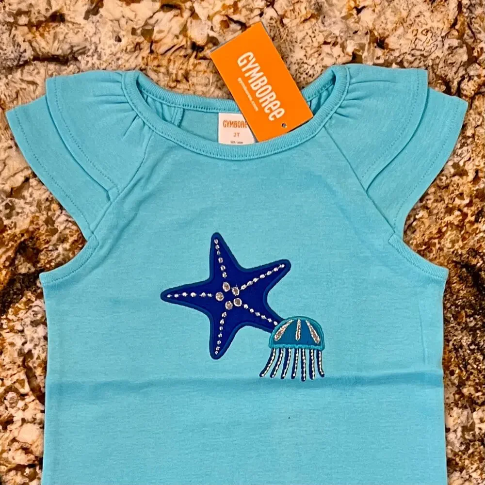 NWT Gymboree Applique Starfish Top, Jellyfish Shorts & Hair Clip - SIZE 12-18M
